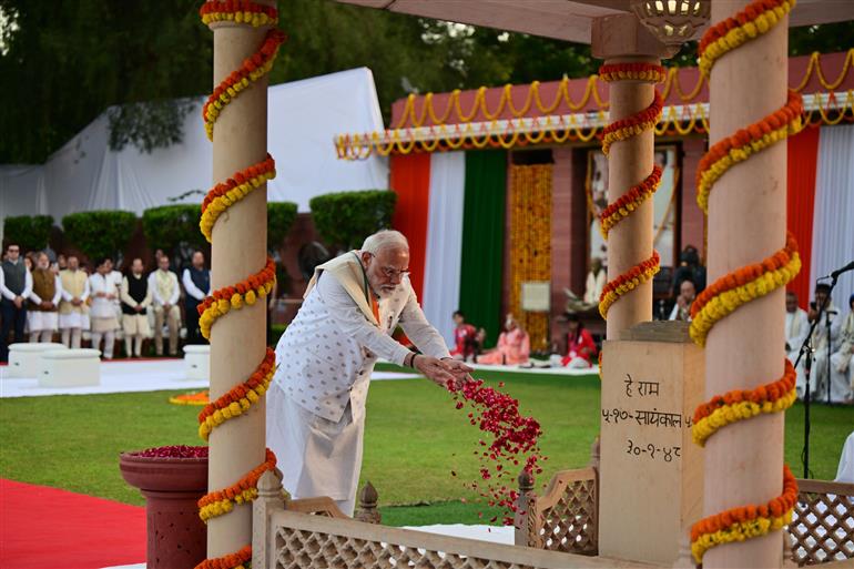 PM paying homage at Gandhi Smriti on the occasion of Gandhi Jayanti, in New Delhi on October 02, 2026.