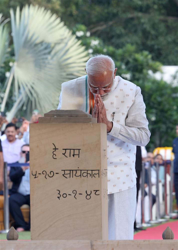 PM paying homage at Gandhi Smriti on the occasion of Gandhi Jayanti, in New Delhi on October 02, 2026.