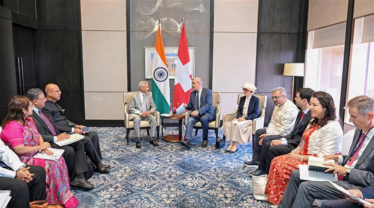The Union Minister for External Affairs, Dr. S. Jaishankar meeting with the President of the Swiss Confederation, Mr. Guy Parmelin, in New Delhi on October 05, 2026.