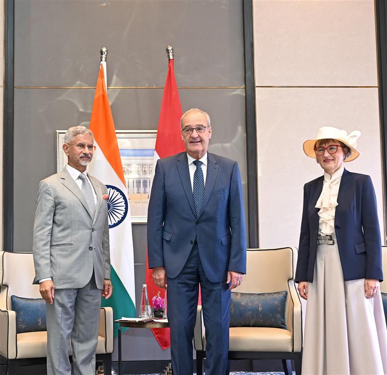 The Union Minister for External Affairs, Dr. S. Jaishankar meeting with the President of the Swiss Confederation, Mr. Guy Parmelin, in New Delhi on October 05, 2026.