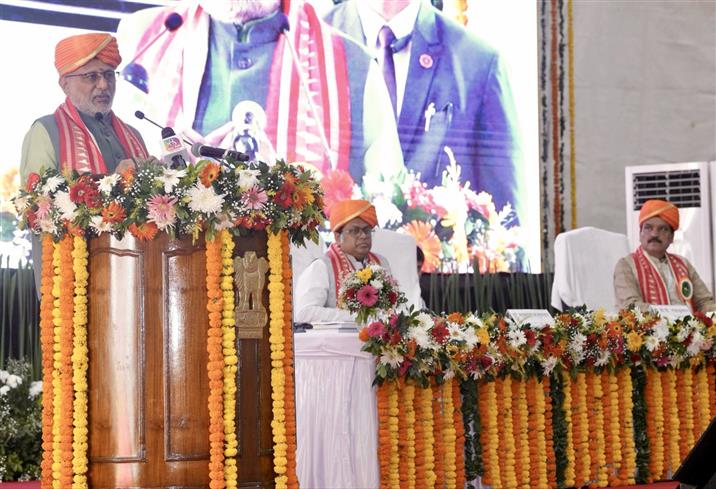 The Vice President of India, Shri C. P. Radhakrishnan addressing the Second Convocation of Shri Lal Bahadur Shastri National Sanskrit University, in New Delhi on October 06, 2026.  