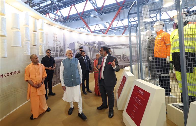 PM inaugurates Garment and Apparel Manufacturing Facility of Arvind Ltd. and undertakes a walkthrough in Varanasi, Uttar Pradesh on October 25, 2026.