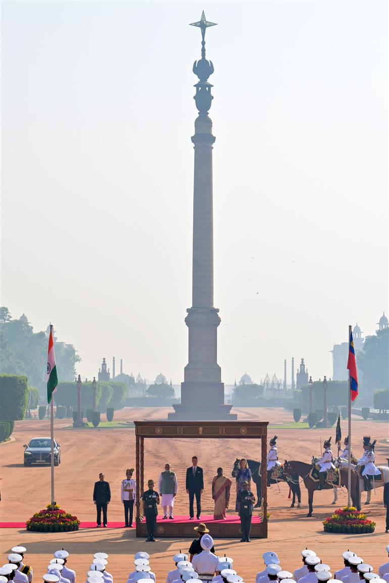 PM at the ceremonial reception of the H.S.H. Hereditary Prince Alois of Liechtenstein at Rashtrapati Bhavan, in New Delhi on October 27, 2026.