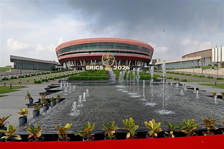 13 सितंबर, 2026 को नई दिल्ली में आयोजित ब्रिक्स शिखर सम्मेलन 2026 के दौरान भारत मंडपम की एक झलक।
