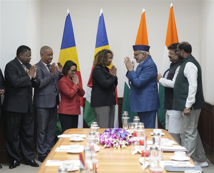 The Vice-President of India, Shri C. P. Radhakrishnan welcomed the Parliamentary Delegation from Seychelles headed by H.E. Azarel Ernesta, Speaker of the National Assembly of Seychelles at Parliament House, on September 03, 2026.