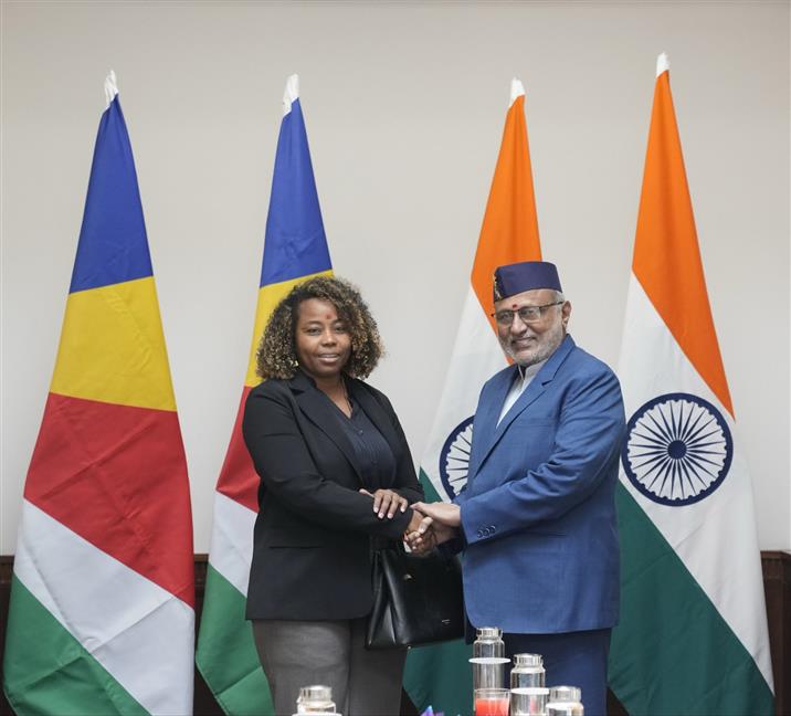 The Vice-President of India, Shri C. P. Radhakrishnan welcomed the Parliamentary Delegation from Seychelles headed by H.E. Azarel Ernesta, Speaker of the National Assembly of Seychelles at Parliament House, on September 03, 2026.