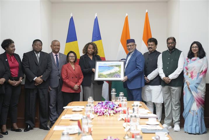 The Vice-President of India, Shri C. P. Radhakrishnan welcomed the Parliamentary Delegation from Seychelles headed by H.E. Azarel Ernesta, Speaker of the National Assembly of Seychelles at Parliament House, on September 03, 2026.