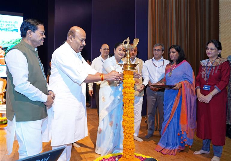The Union Minister for Social Justice and Empowerment, Dr. Virendra Kumar lighting the lamp during the Safai-Mitra Suraksha Evam Samman Shivir with the theme “Samman Safai Mitron Ka, Sankalp Swachh Bharat Ka” under the Swachhata Hi Seva 2026 Campaign, in New Delhi on September 30, 2026.