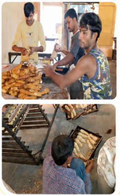 A group of people working in a bakery