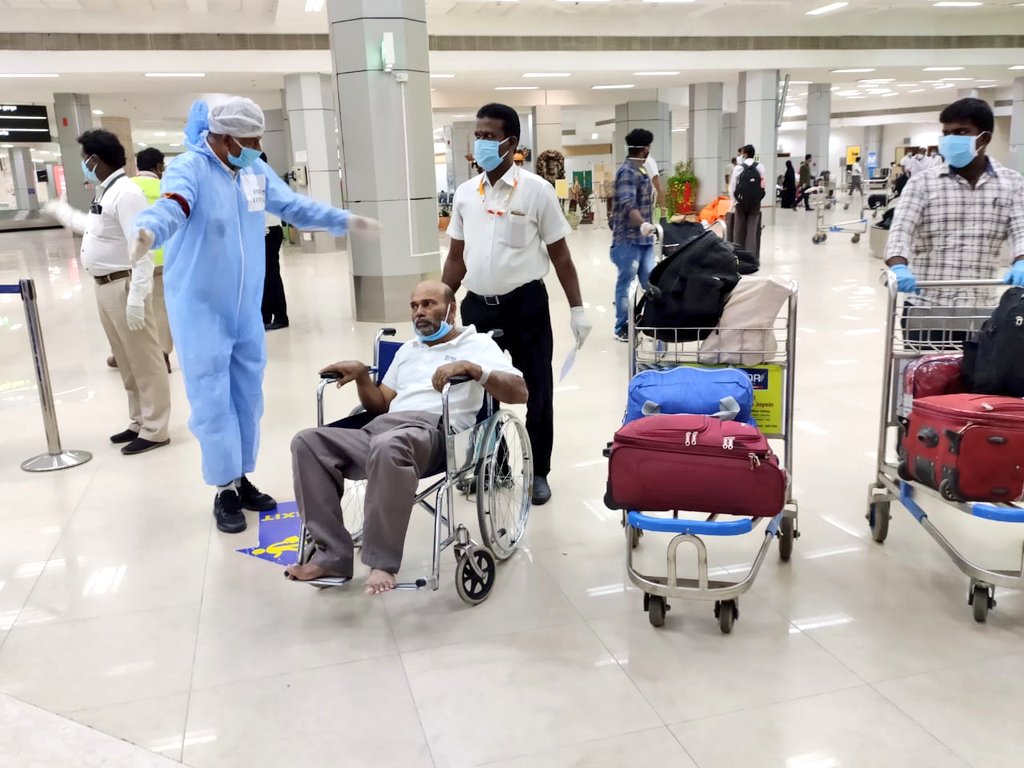 Medical escort and wheelchair assistance at an Indian airport