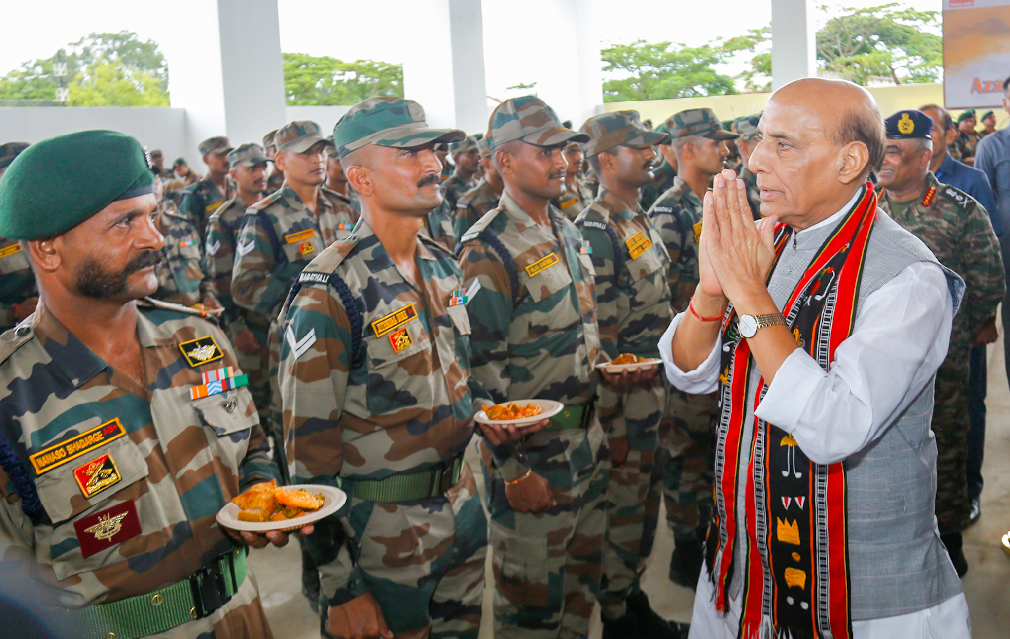 Raksha Mantri Shri Rajnath Singh interacts with troops at Headquarters Inspector General Assam Rifles (South) in Manipur