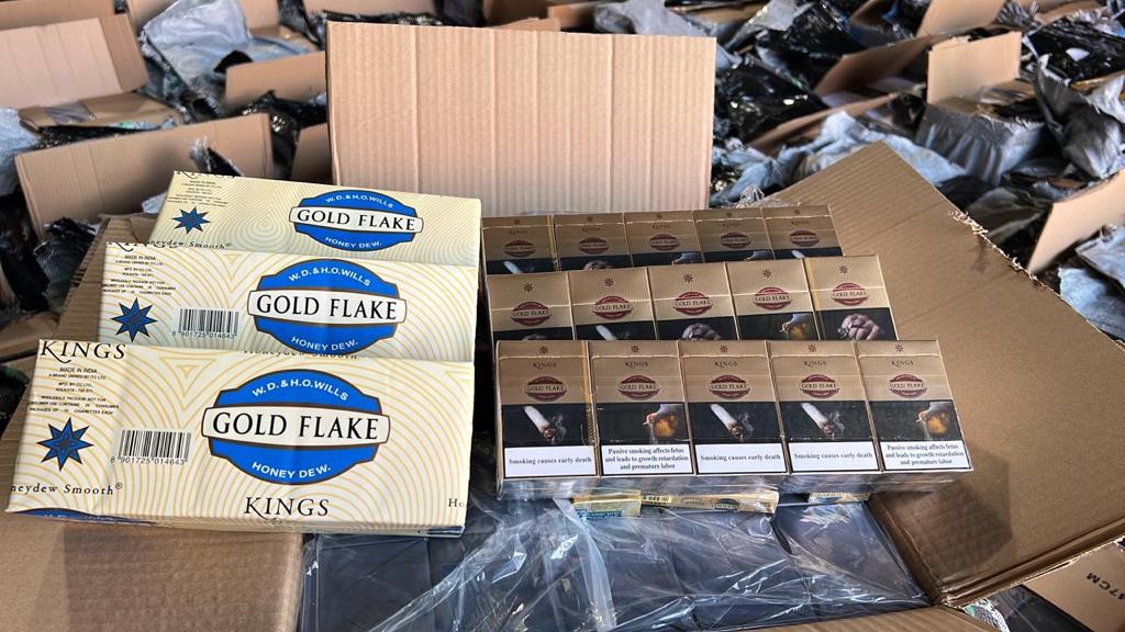 A container full of foreign cigarettes seized