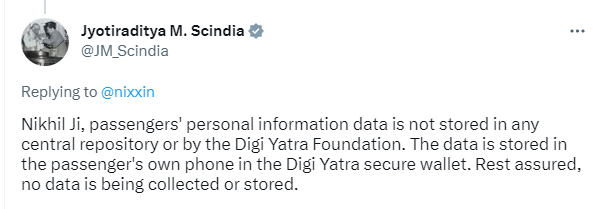 Under Digi Yatra, passengers’ data is stored in their own devices and not in centralized storage