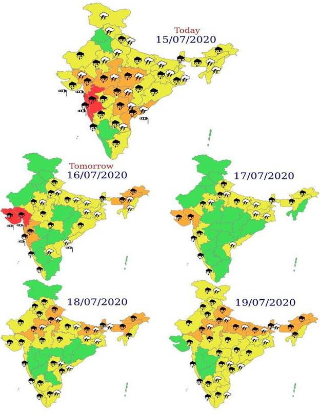 Intense rainfall spell over Gujarat State, Konkan & Goa and Madhya Maharashtra on 15th & 16th July, 2020