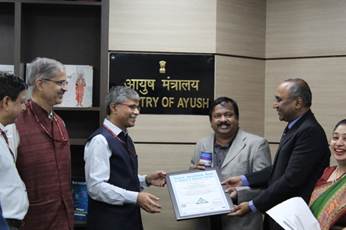 Ministry of Ayush Handed over Ayush Entry level NABH Certificates to Five Ayurveda Hospitals