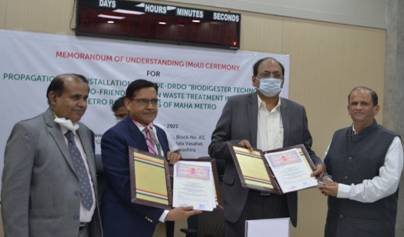 DRDO Signs MOU with MAHA-METRO for implementation of Advanced Biodigester Mk-II Technology in Metro Rail Network 2