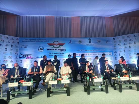 Civil Aviation Minister Jyotiraditya Scindia formally inaugurates 5th edition of #WingsIndia at Begumpet Airport in Hyderabad. #WingsIndia2022 being held with 'India@75: New Horizon for Aviation Industry', as main theme.