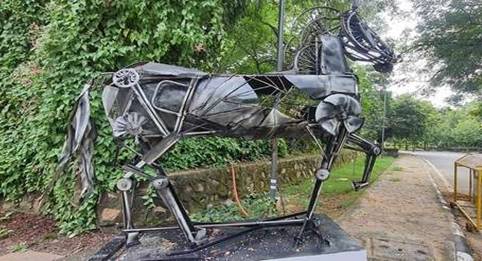 A metal sculpture of a horseAI-generated content may be incorrect.