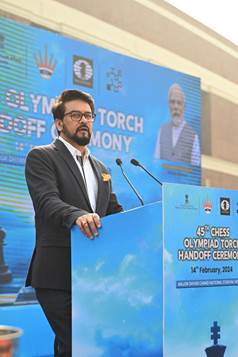 Union Sports Minister Anurag Singh Thakur hands over Chess Olympiad Torch to Budapest