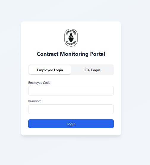 A login screen with a logo and a blue boxDescription automatically generated