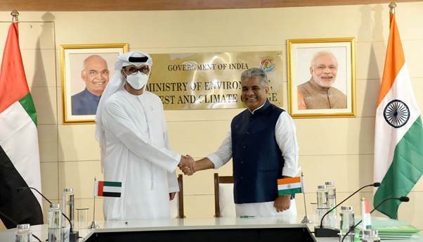 Union Minister Bhupender Yadav meets with H.E. Dr Sultan Al Jaber, UAE Climate Envoy and Minister of Industry and Advanced Technology