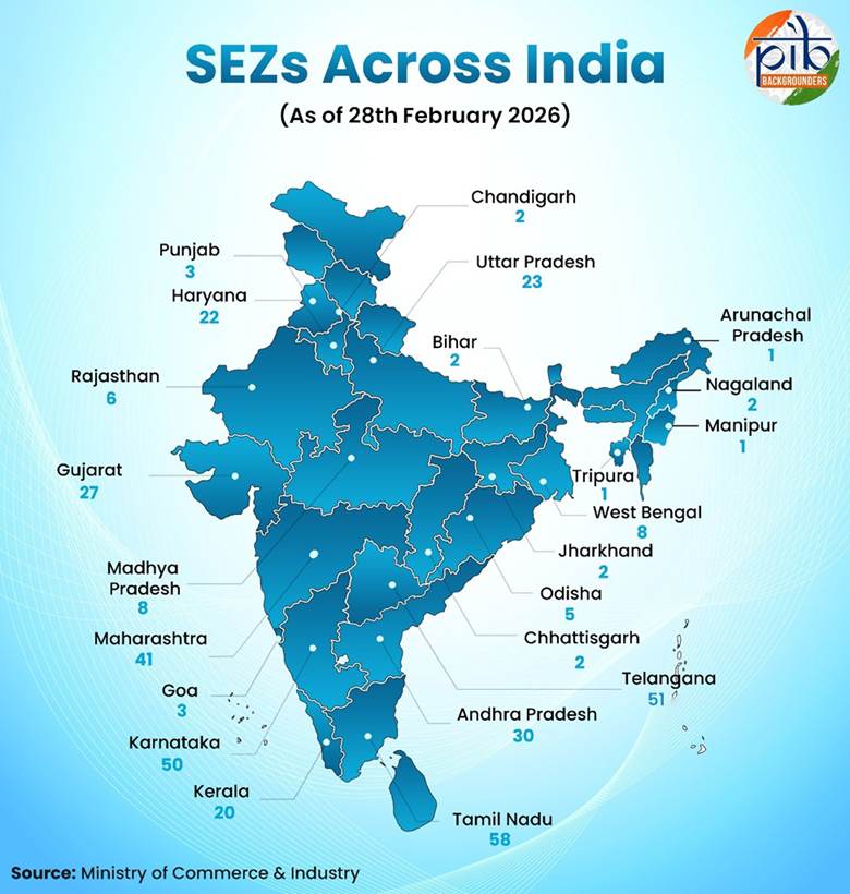 Map of India showing geographic context of Special Economic Zones